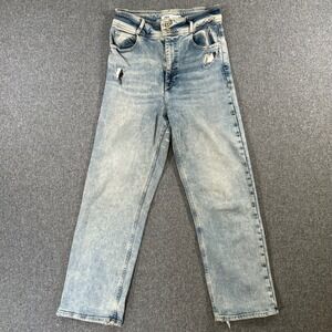 Zara High Waisted Straight Leg Jeans Light Wash Distressed Blue Womens Size 4